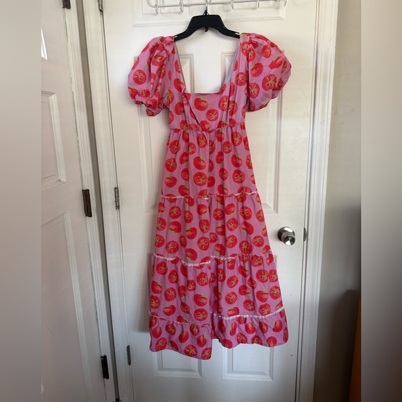 Show Me Your Mumu Spicy Tomato Midi Dress Puff Sleeve Sz Large Limited Edition - Picture 5 of 10